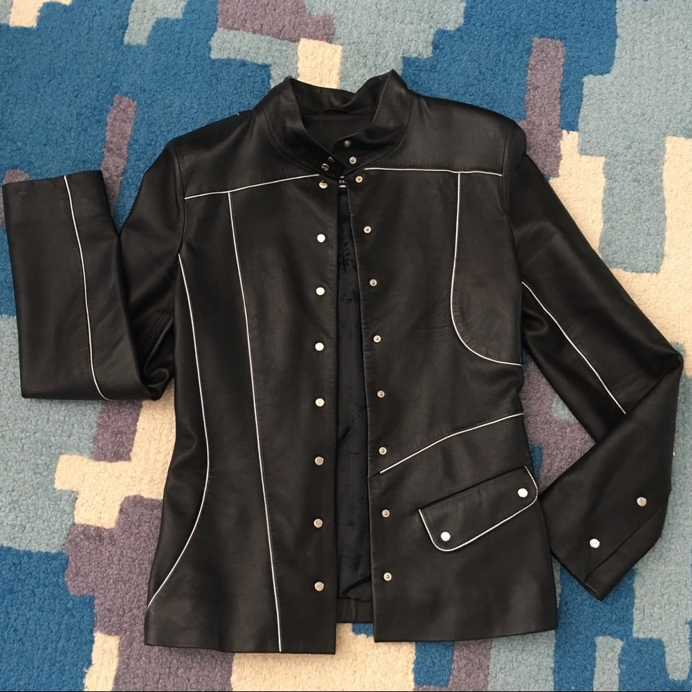 asymmetrical  black lambskin jacket XS